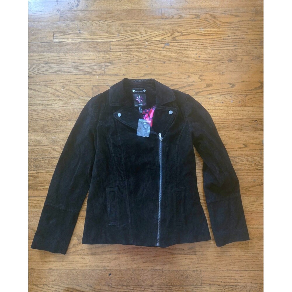 Isaac Mizrahi Live Black Suede Leather Lined Motorcycle Jacket Women Size 2
